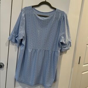 Chic Soul Light Blue Eyelet Blouse